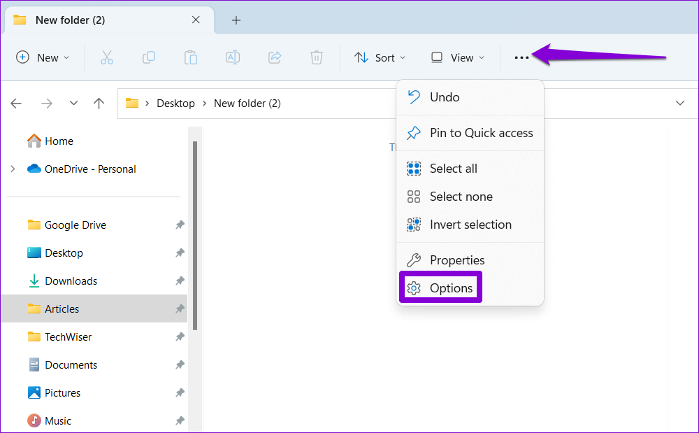 Folder-Options-on-Windows-1 أفضل 5 طرق لإصلاح عدم عمل الوصول السريع على Windows 11