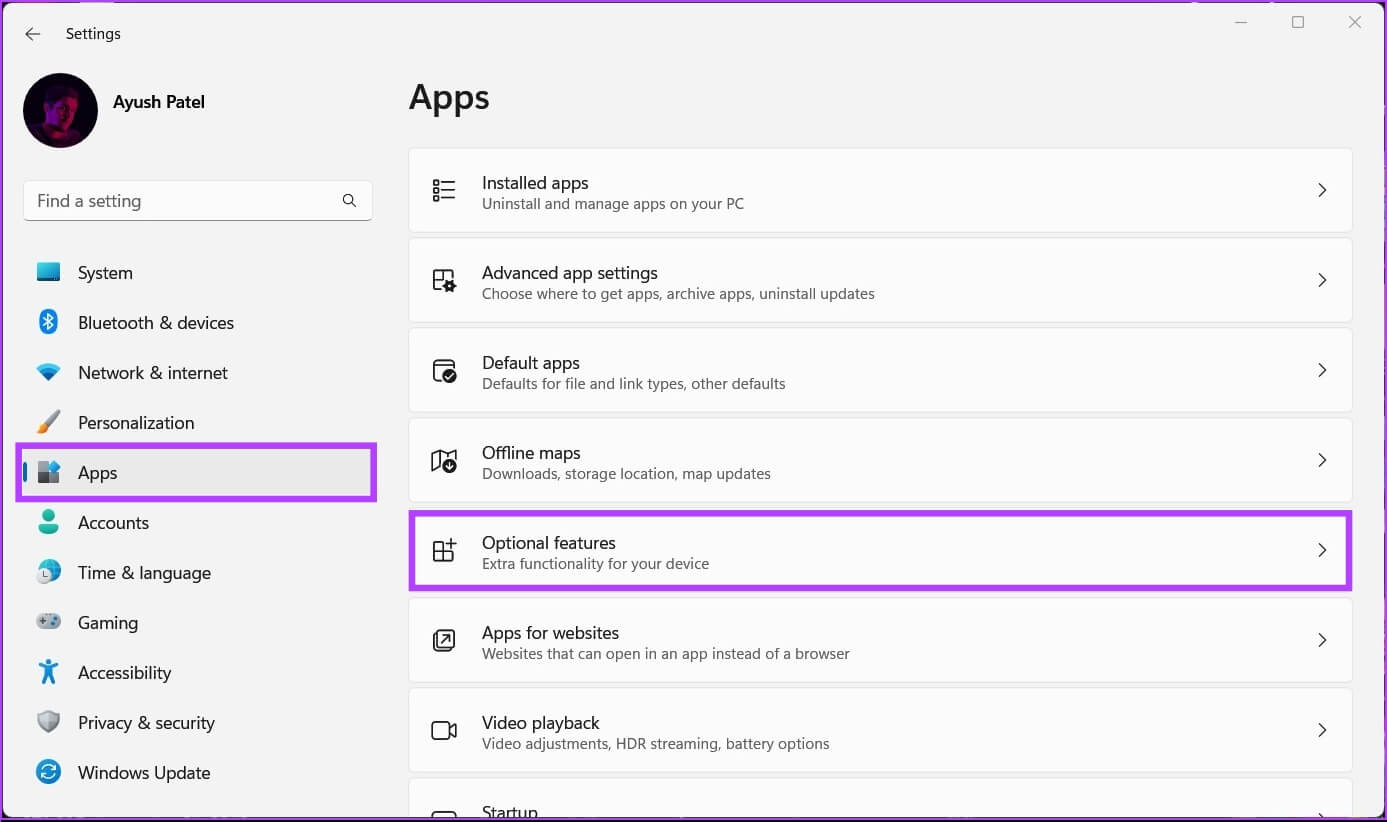 Go-to-Apps-Optional-Features أفضل 4 طرق لإضافة أو إزالة الميزات الاختيارية على Windows 11