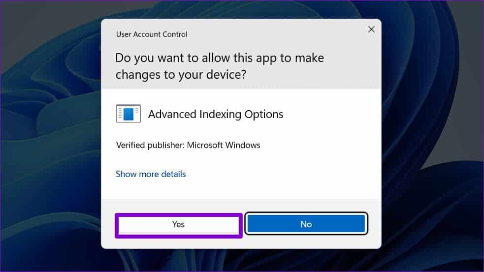 Indexing-OptionsUAC-Prompt-983x553 أفضل 8 طرق لإصلاح استخدام Windows Explorer العالي لوحدة المعالجة المركزية على Windows 11