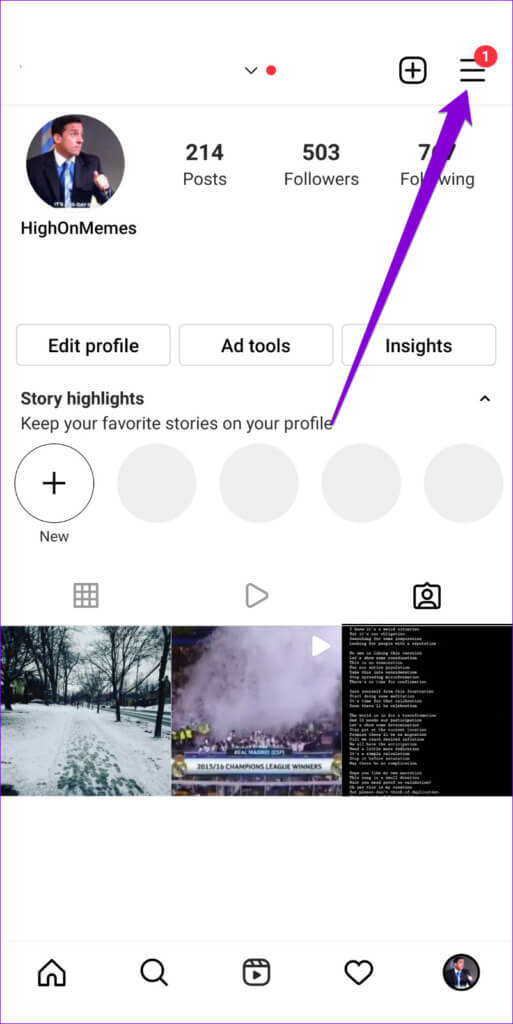 Instagram-App-Menu-1-1-513x1024-1 أفضل 7 طرق لإصلاح عدم عمل الفلاتر والتأثيرات على Instagram