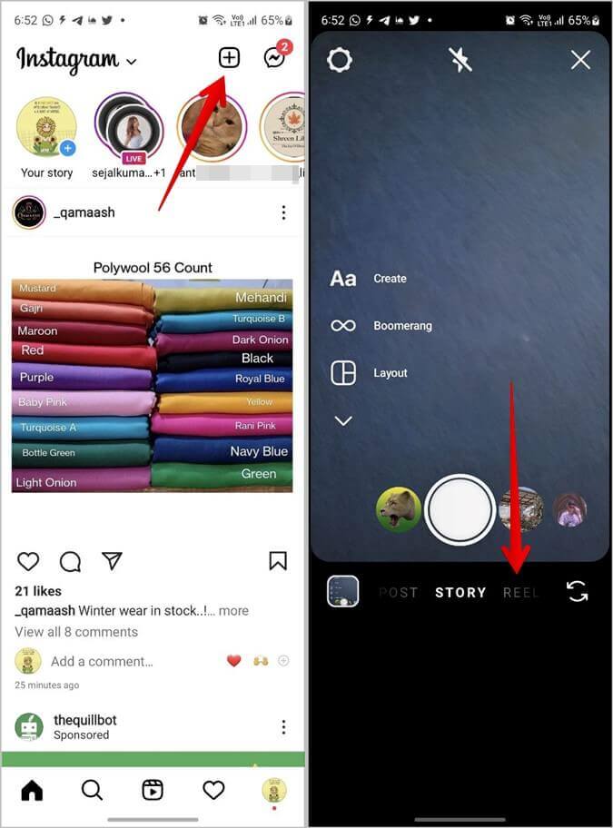 Instagram-Mobile-Reel-Create كيفية تحميل ريلز على Instagram من المعرض وجهاز الكمبيوتر