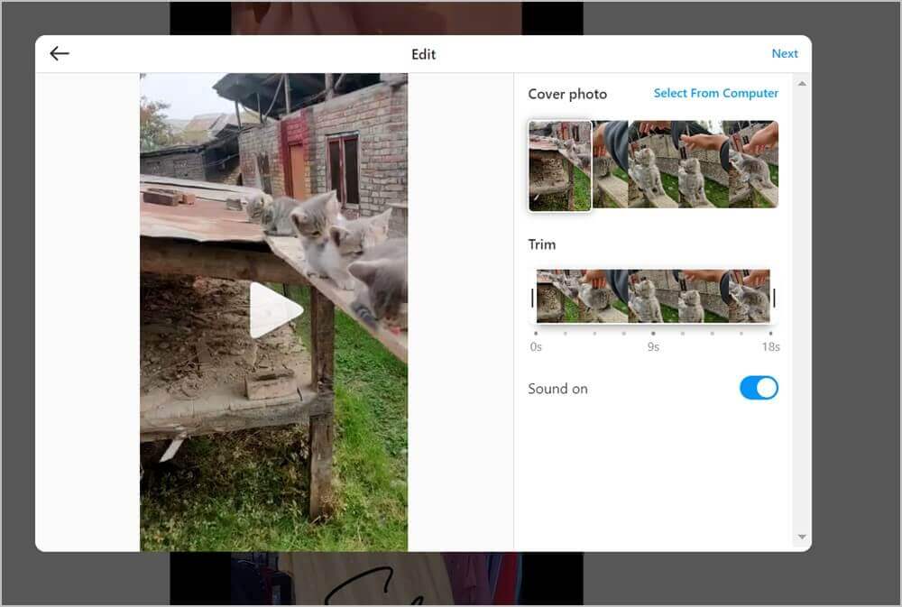 Instagram-Reel-Website-Edit كيفية تحميل ريلز على Instagram من المعرض وجهاز الكمبيوتر