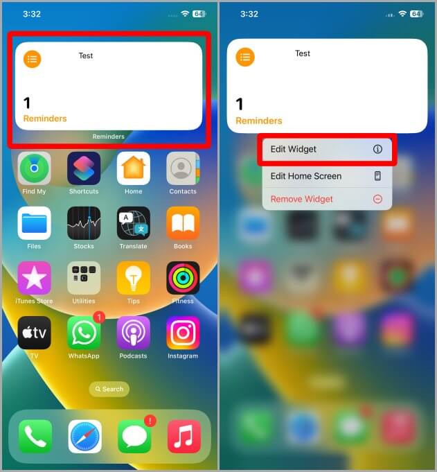 Long-Pressing-on-a-Widget كيفية إضافة وإزالة وتخصيص الويدجت على شاشة iPhone الرئيسية