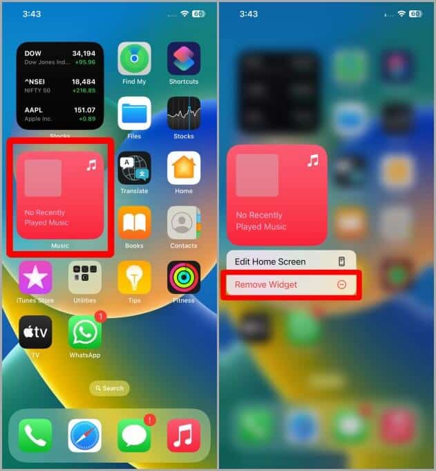 Long-Pressing-to-Remove-a-Widget كيفية إضافة وإزالة وتخصيص الويدجت على شاشة iPhone الرئيسية