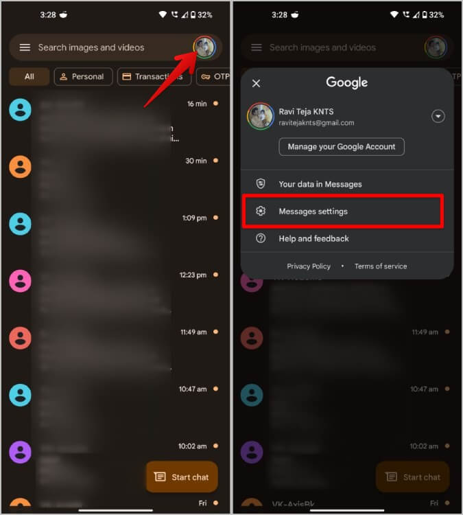 Messages-Settings-in-Google-Messages-app-675x750 كيفية تكوين إيماءة التمرير السريع على رسائل Google