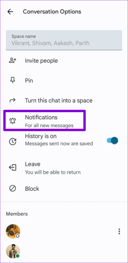 Notification-for-Space-in-Google-Chat-500x1024-1 أفضل 8 طرق لإصلاح عدم عمل إشعارات تطبيق Google Chat على Android و iPhone