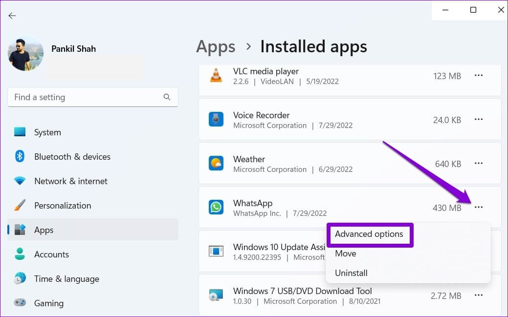 Open-WhatsApp-Advanced-Options-1-1039x649 أفضل 7 طرق لإصلاح عدم عرض الإشعارات لتطبيق WhatsApp سطح المكتب على Windows 11