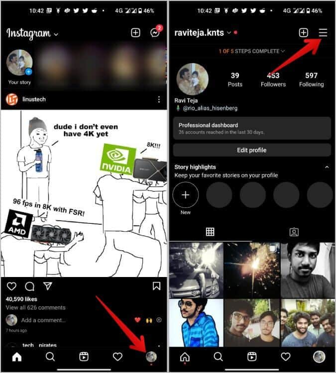 Opening-Instagram-profile-menu-675x750 كيفية إضافة تذكيرات إلى منشورات وقصص Instagram