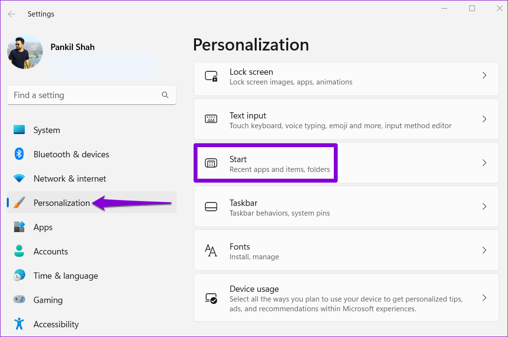 Personalize-Start-Menu-1 أفضل 5 طرق لإصلاح عدم عمل الوصول السريع على Windows 11