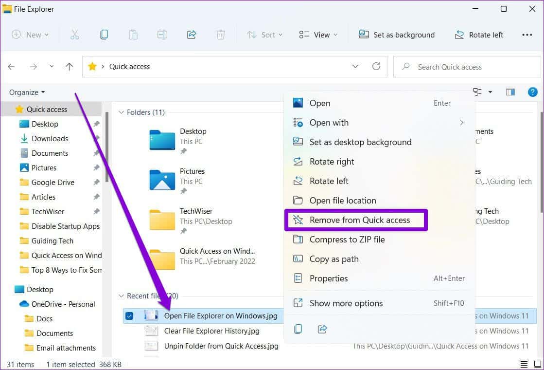 Remove-File-from-Quick-Access-1119x760 كيفية استخدام الوصول السريع في Windows 11