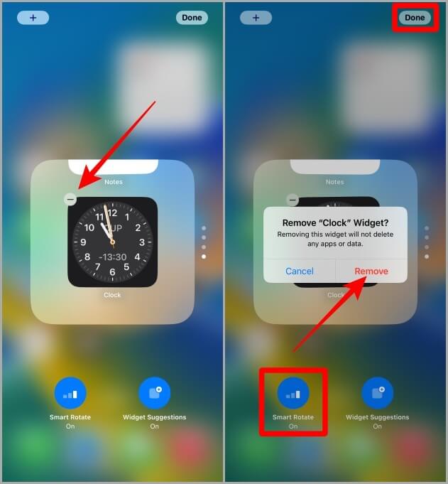 Removing-a-widget-from-Widget-Stack-on-iPhone-1 كيفية إنشاء وتعديل وإزالة حزم الأدوات الويدجت على iPhone