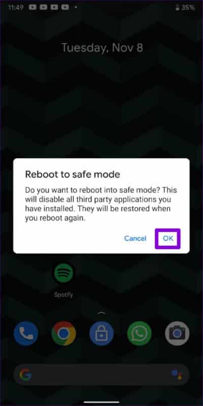 Restart Android in Safe Mode 3 513x1024 1 - أفضل 7 طرق لإصلاح عدم عمل الإيماءات على Android