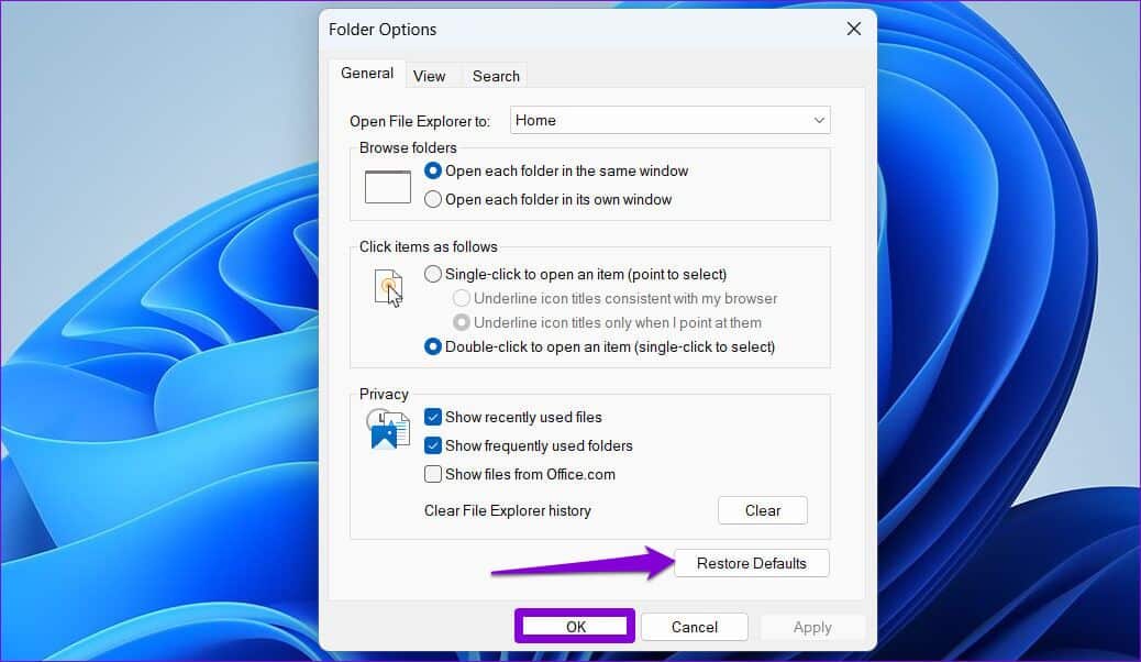 Restore-Folder-Options-on-Windows-11-1038x602 أفضل 5 طرق لإصلاح عدم عمل الوصول السريع على Windows 11