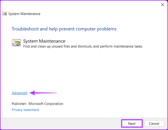 Run-System-Maintainance-Troubleshooter-2 أفضل 8 طرق لإصلاح الملفات الفاسدة و التالفة على نظام التشغيل Windows 11