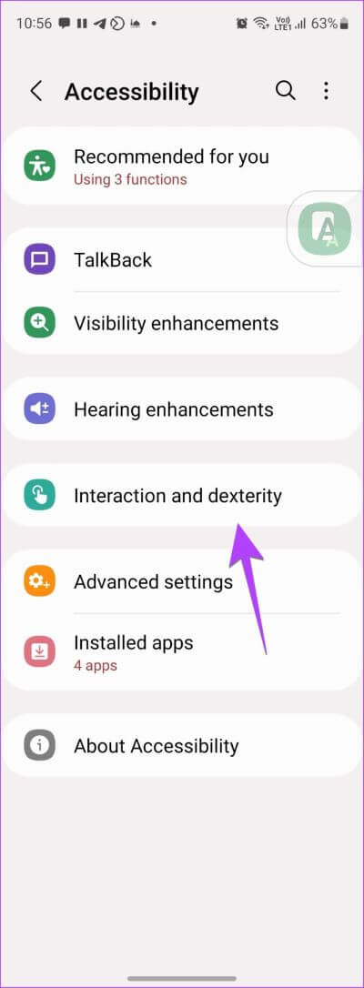 Samsung-Accessibility-Interaction-400x1086 كيفية إزالة زر الصفحة الرئيسية العائم من شاشة iPhone و Android