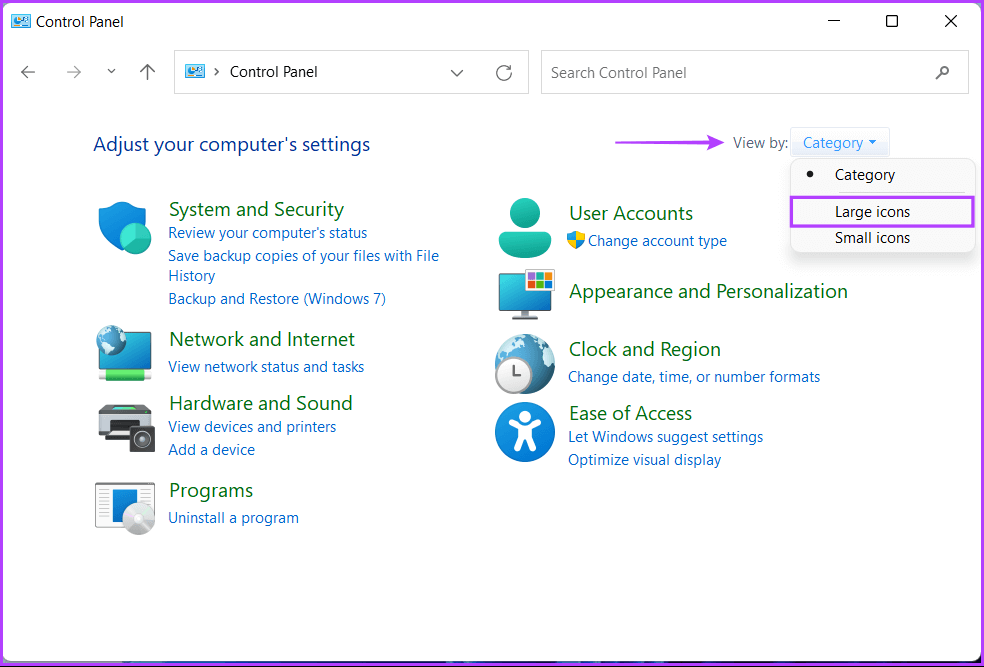 Select-Large-Icons-2 أفضل 4 طرق لإضافة أو إزالة الميزات الاختيارية على Windows 11