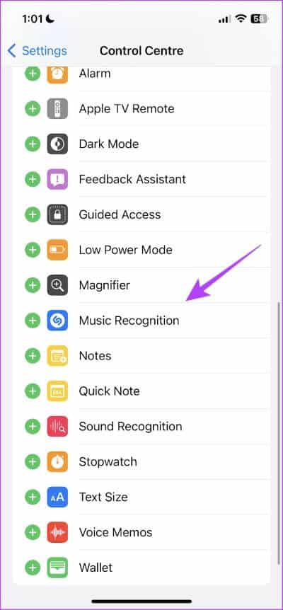 Select-Music-Recognition كيفية إضافة اختصار Shazam على iPhone