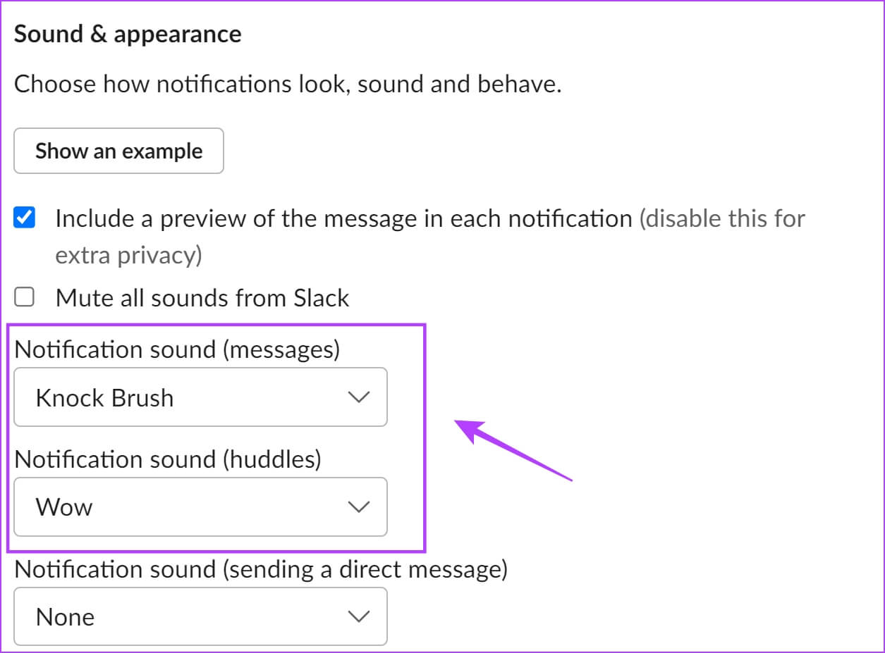 Select-Sound-Slack 10 إصلاحات لعدم عمل إشعارات Slack على Mac و Windows Desktop