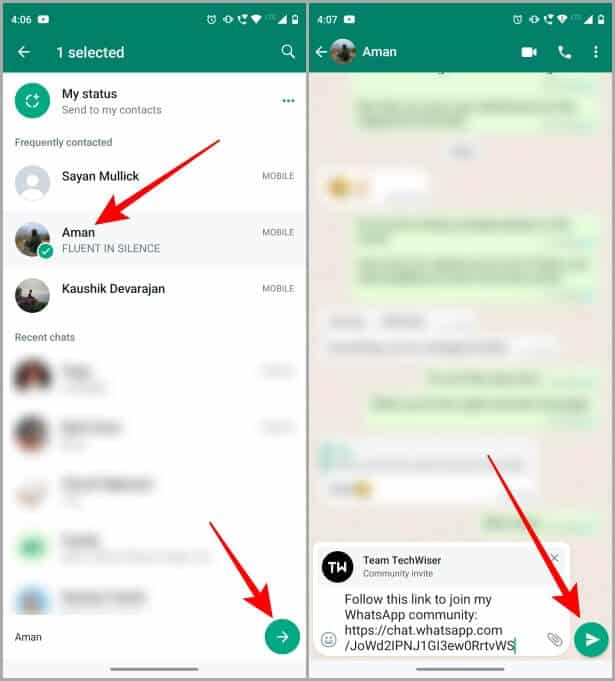 Sending-Community-Invite-to-the-Person-on-Android-615x681 كيفية دعوة شخص ما إلى مجتمع Whatsapp على نظامي iOS و Android