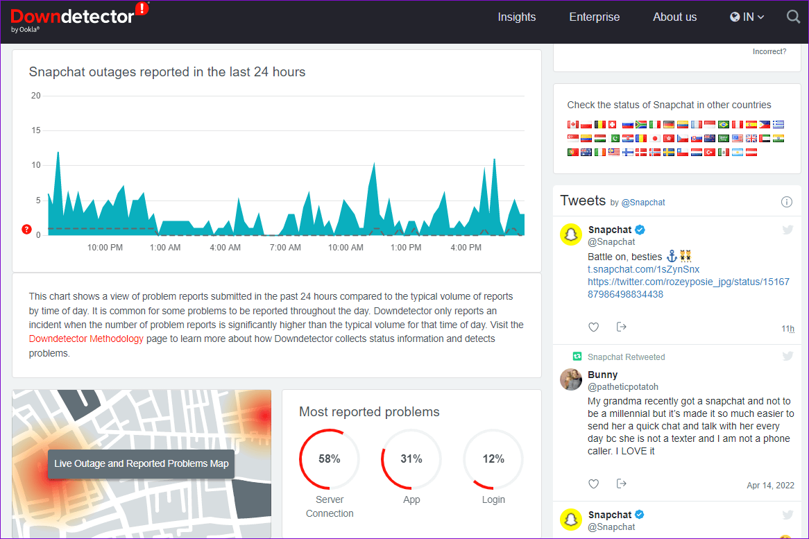 Snapchat-Server-Status أفضل 7 طرق لإصلاح مشكلة عدم عمل الرسائل الصوتية في Snapchat