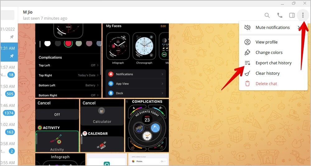 Telegram-Desktop-Export-CHat-history كيفية تنزيل صور أو مقاطع فيديو متعددة من Telegram