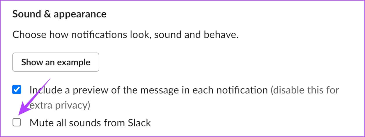 Turn-off-Mute-all-sounds-from-Slack 10 إصلاحات لعدم عمل إشعارات Slack على Mac و Windows Desktop