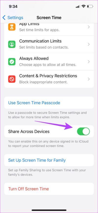 Turn-on-Share-Across-Devices-889x1920-e1668897603696 أفضل 10 إصلاحات للعدم ظهور بيانات Screen Time على iPhone