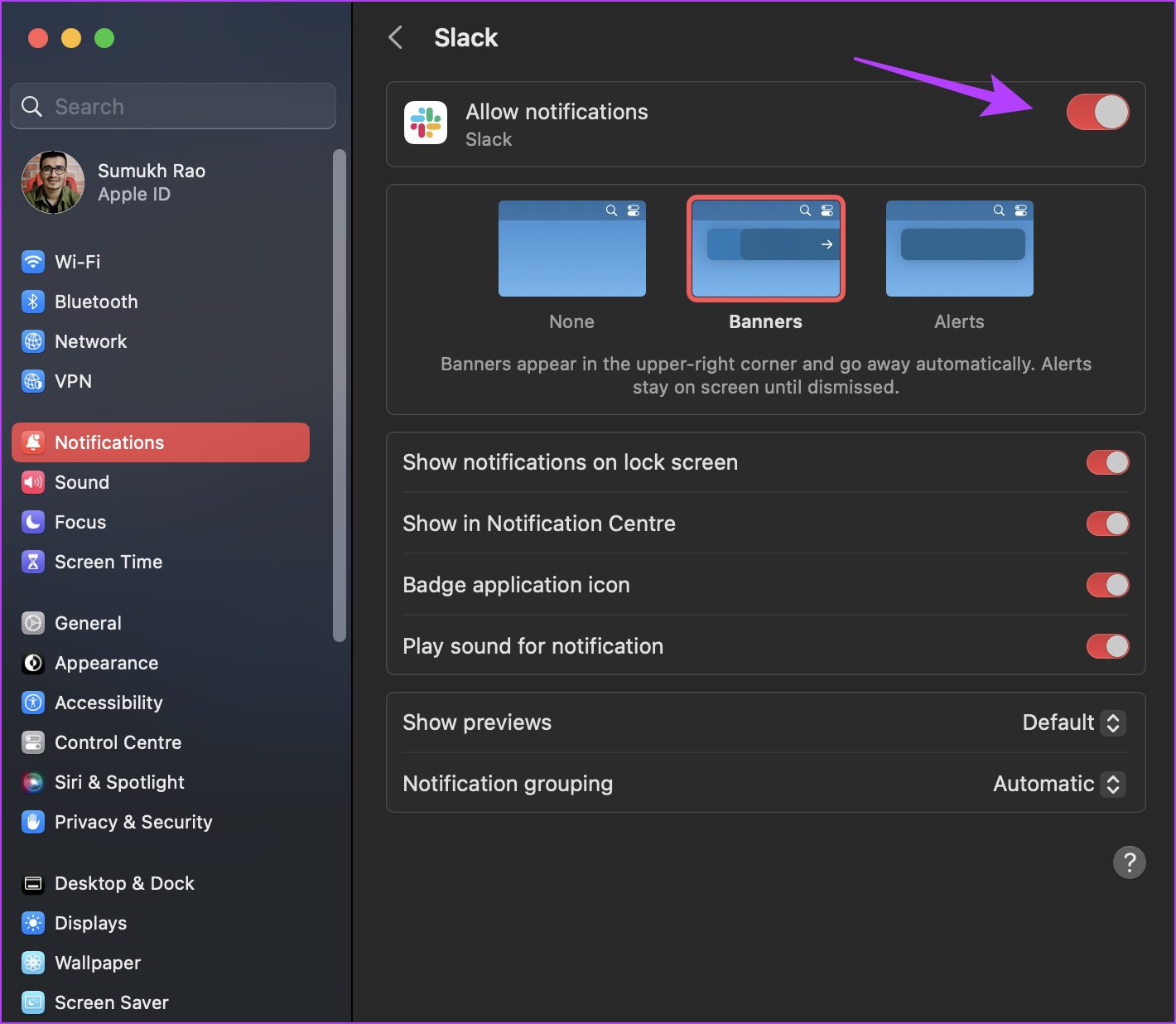 Turn-on-for-Slack 10 إصلاحات لعدم عمل إشعارات Slack على Mac و Windows Desktop