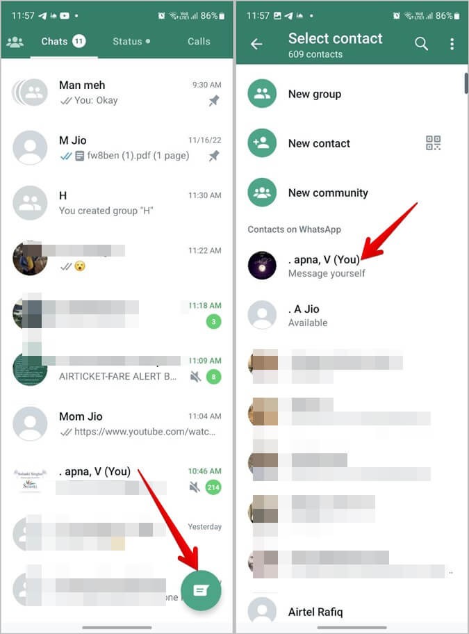 WhatsApp Android Message Yourself Contact - 4 طرق لمراسلة نفسك على WhatsApp
