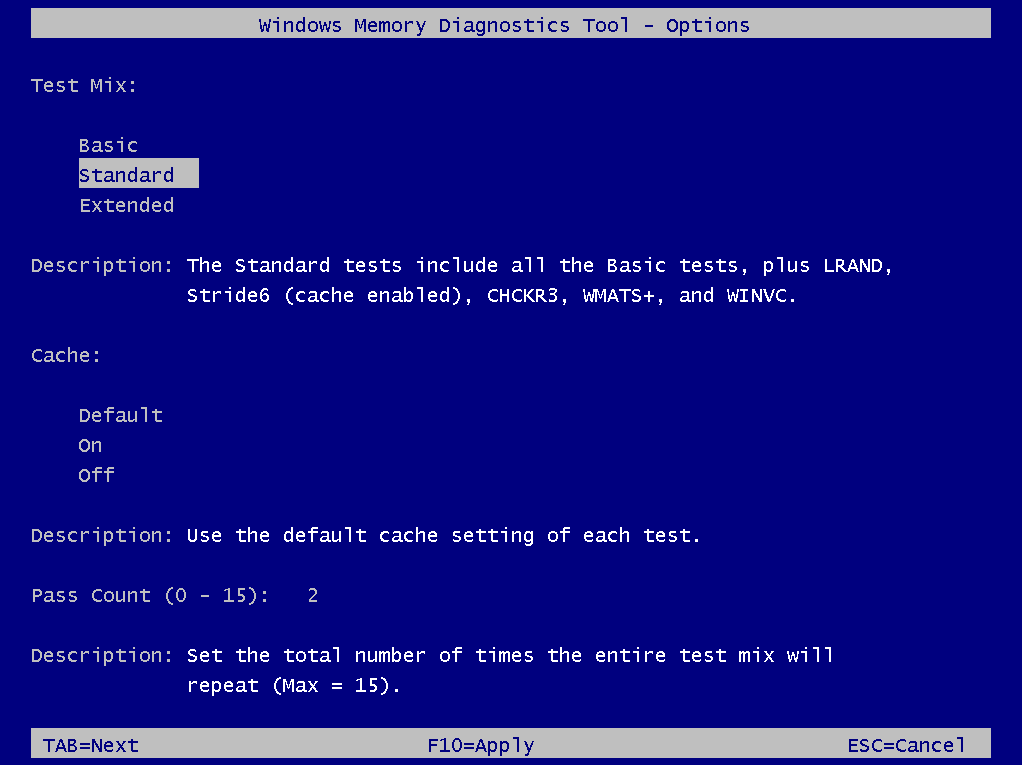 Windows-Memory-Diagnostic-Tool-Scan-Options أفضل 8 طرق لإصلاح الملفات الفاسدة و التالفة على نظام التشغيل Windows 11