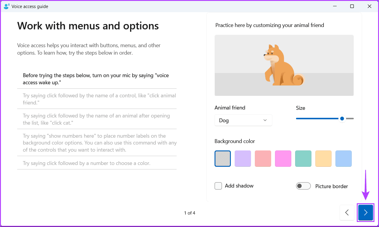 Work-WIth-Menus-and-Options كيفية تمكين الوصول الصوتي واستخدامه على Windows 11