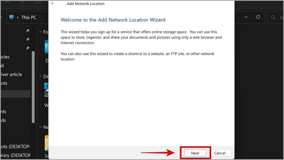 add-network-location-wizard-in-windows-11-1086x614 كيفية إضافة أي مجلد مخصص إلى هذا الكمبيوتر على نظام التشغيل Windows 10/11