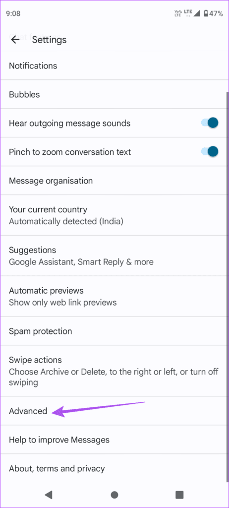 advanced-settings-messages-android-462x1024-2 كيفية استخدام ردود الفعل في الرسائل على Android