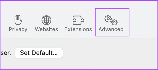 advanced-settings-safari-mac أفضل 5 إصلاحات لعدم قيام الهاتف بمسح رمز QR على Telegram Web