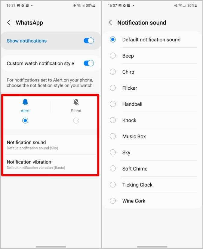 changing-custom-watch-notification-style كيفية الحصول على إشعارات Instagram و WhatsApp على Samsung Galaxy Watch