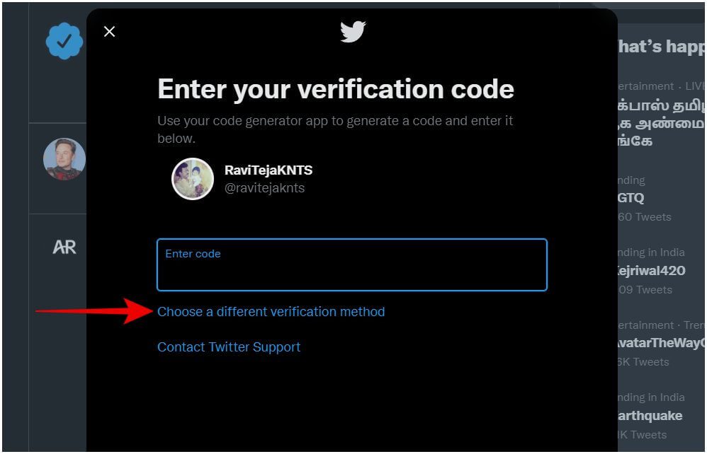 choose a different verification method on Twitter - كيفية تسجيل الدخول إلى Twitter بدون المصادقة الثنائية