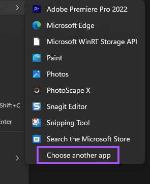 choose-another-app-right-click-windows-11 أفضل 6 إصلاحات لعدم عمل مفاتيح الأسهم في تطبيق الصور على Windows 11
