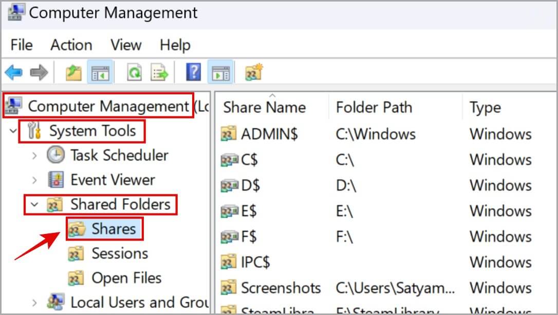 computer-management-settings-in-windows-11-1086x614 كيفية إضافة أي مجلد مخصص إلى هذا الكمبيوتر على نظام التشغيل Windows 10/11