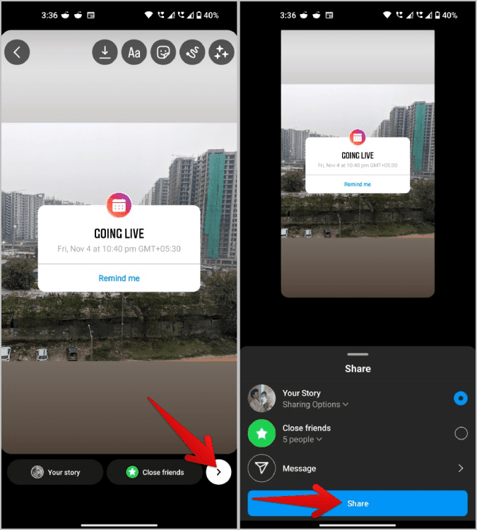 dhsring-dtory-on-Instagram كيفية إضافة تذكيرات إلى منشورات وقصص Instagram