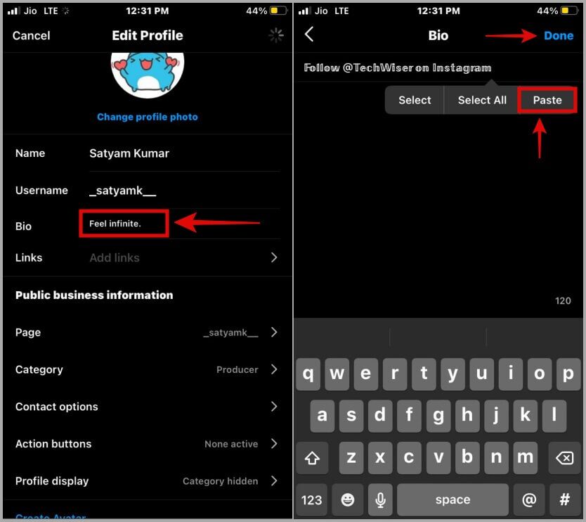 editing-instagram-profile-user-bio-834x742 كيفية تغيير الخط في Instagram Bio