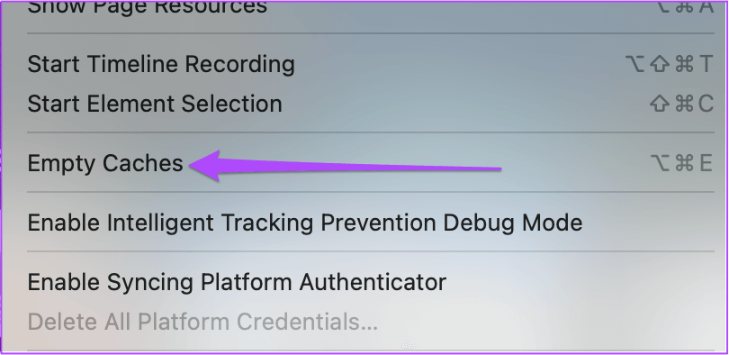empty-caches-develop-safari-mac أفضل 5 إصلاحات لعدم قيام الهاتف بمسح رمز QR على Telegram Web