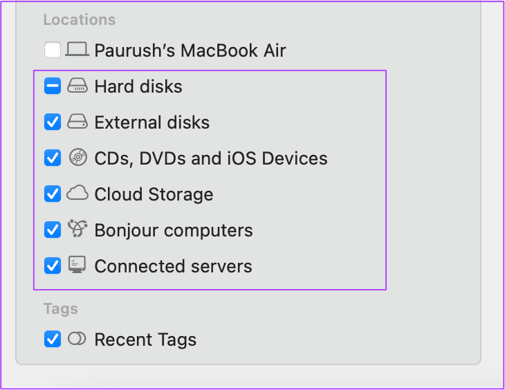 enable-storage-locations-in-sidebar-on-mac أفضل 8 إصلاحات لعدم عمل منفذ USB Type-C  على Mac