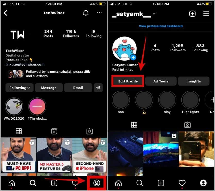 instagram-edit-profile-834x742 كيفية تغيير الخط في Instagram Bio