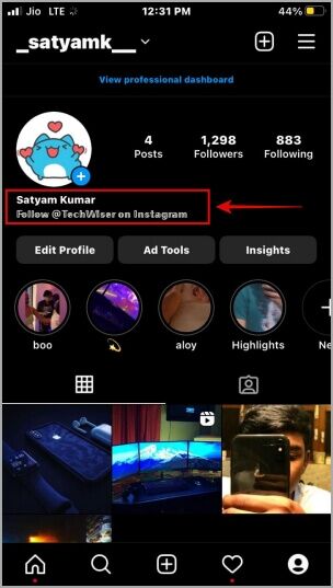 instagram-profile-custom-caption-304x537 كيفية تغيير الخط في Instagram Bio
