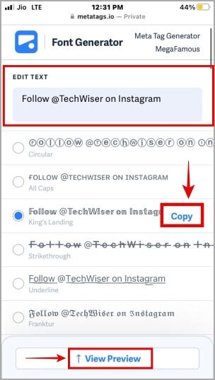 metatags-font-generator-1-304x537 كيفية تغيير الخط في Instagram Bio