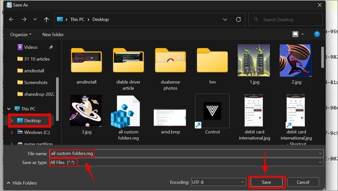 saving-notepad-as-registry-file-1084x612 كيفية إضافة أي مجلد مخصص إلى هذا الكمبيوتر على نظام التشغيل Windows 10/11