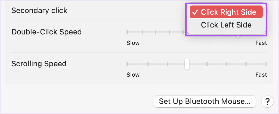 select-right-click-mouse-settings-mac أفضل 7 إصلاحات لعدم عمل النقر بزر الماوس الأيمن على نظام Mac