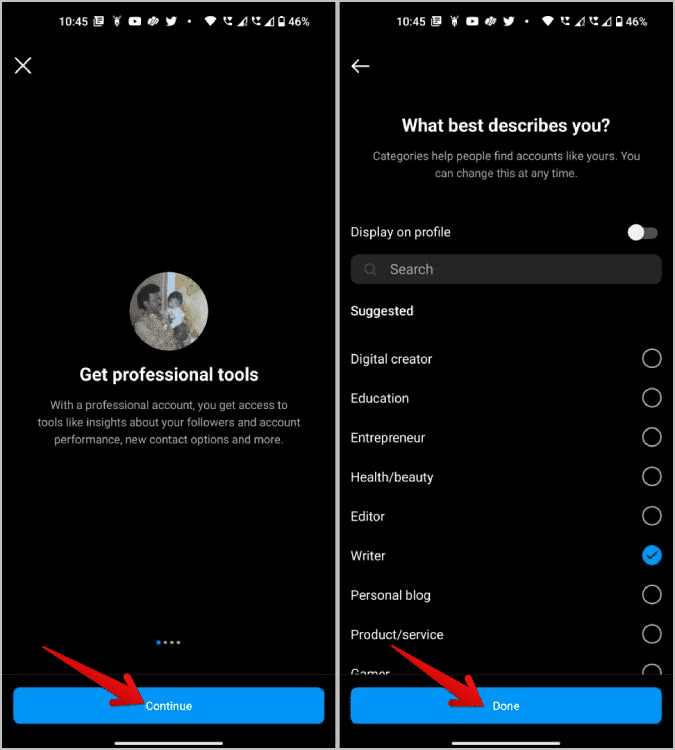 setting-up-professional-account-on-Instagram كيفية إضافة تذكيرات إلى منشورات وقصص Instagram