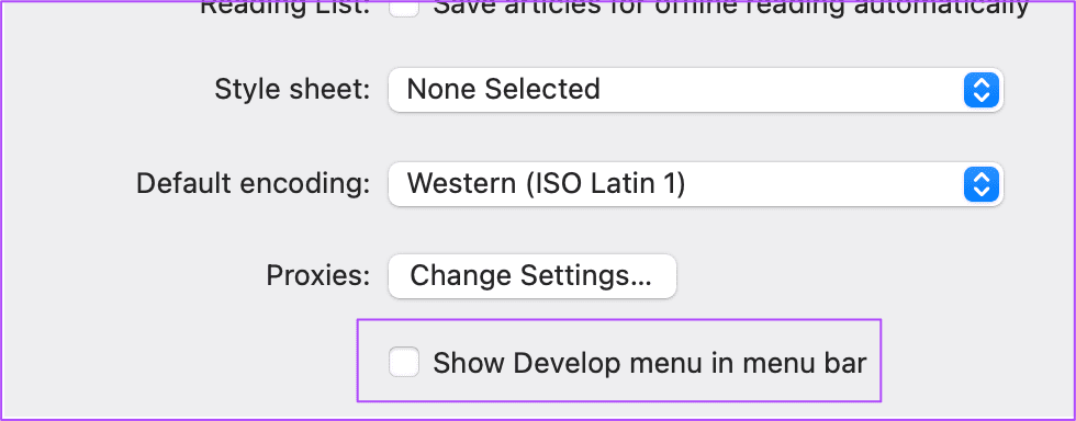 show-develop-in-menu-bar-safari-mac أفضل 5 إصلاحات لعدم قيام الهاتف بمسح رمز QR على Telegram Web
