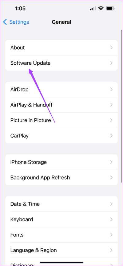 software-update-general-settings-iphone-1 6 طرق لإصلاح عدم عمل التبديل الصامت على iPhone